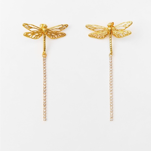 Zara DRAGONFLY EARRINGS. Golden. New with Tags. - Picture 4 of 4